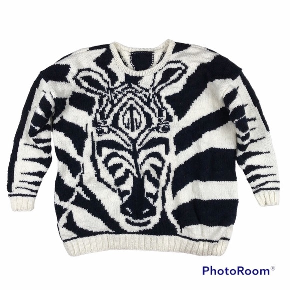 Hand Knit Black White Zebra Sweater - Picture 5 of 10